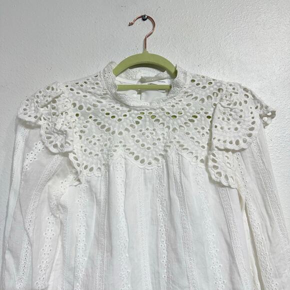 AEOM White Eyelet Lace Blouse Sz S - Picture 2 of 10